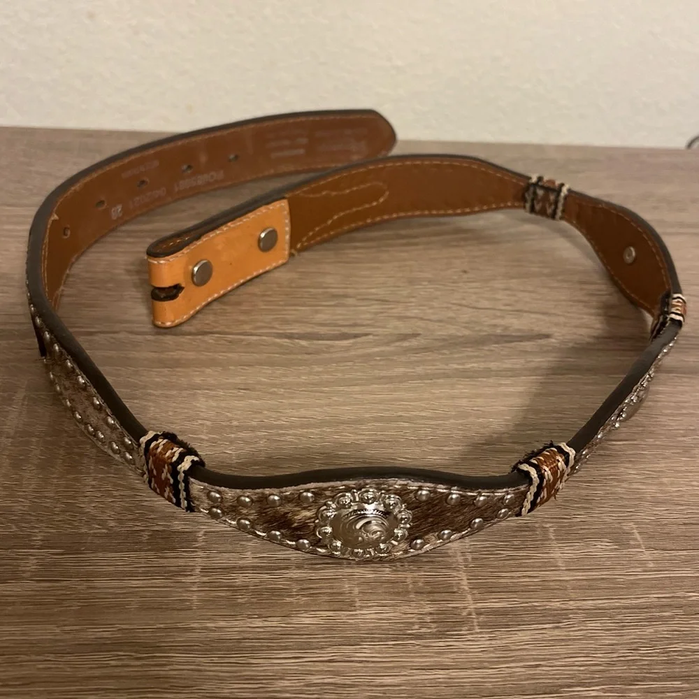 Nocona Genuine Leather Brown and Silver Unisex Western Belt 28